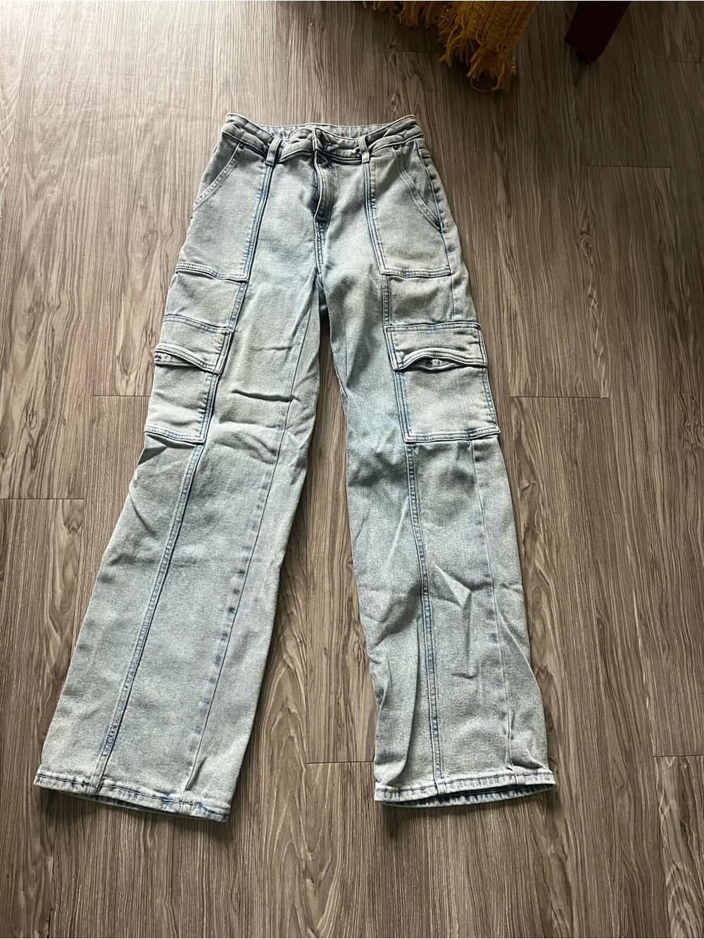 Michael Kors Light Wash Denim Cargo Pants - Light Blue